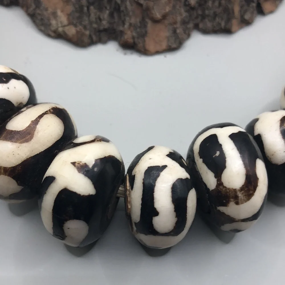 Tribal handmade batik bone statement size necklace boho.